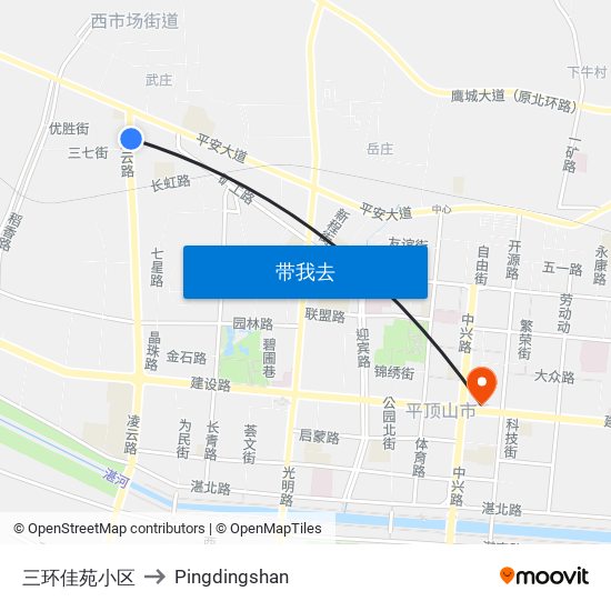 三环佳苑小区 to Pingdingshan map