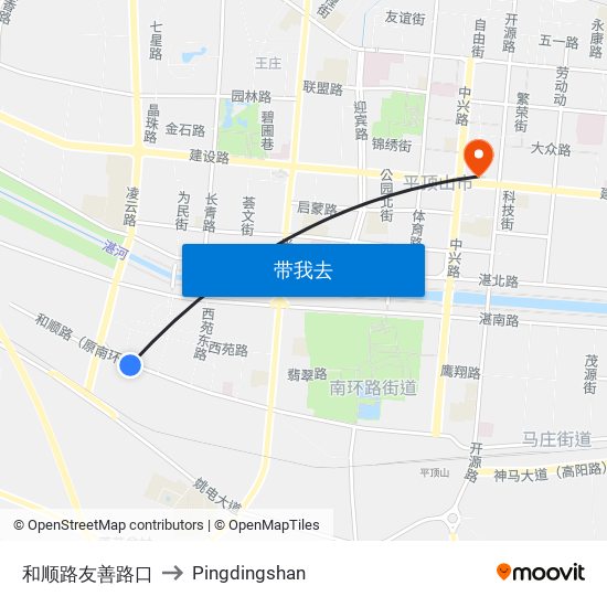 和顺路友善路口 to Pingdingshan map