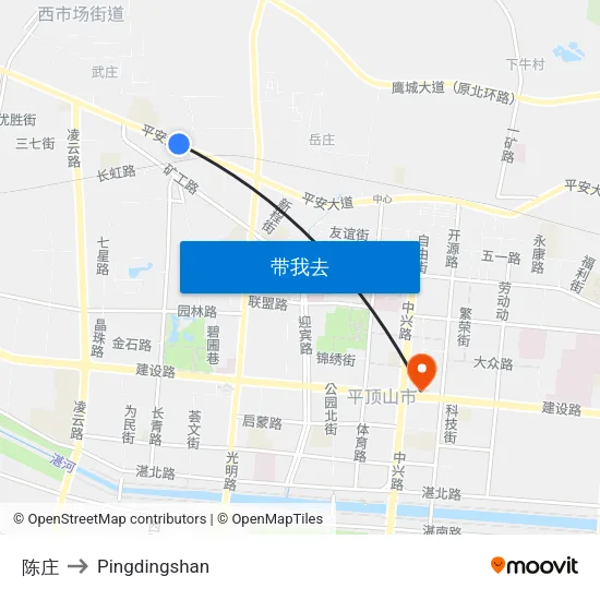 陈庄 to Pingdingshan map