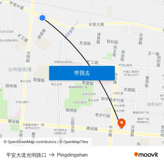 平安大道光明路口 to Pingdingshan map