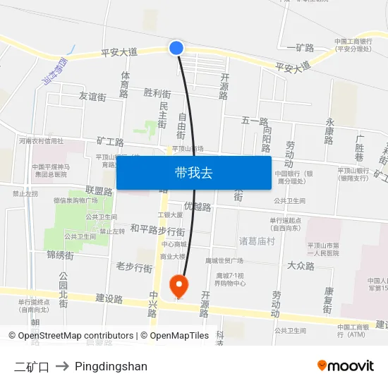 二矿口 to Pingdingshan map