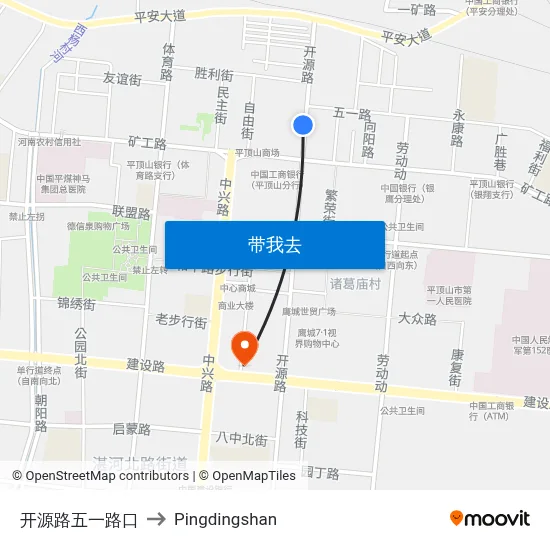 开源路五一路口 to Pingdingshan map