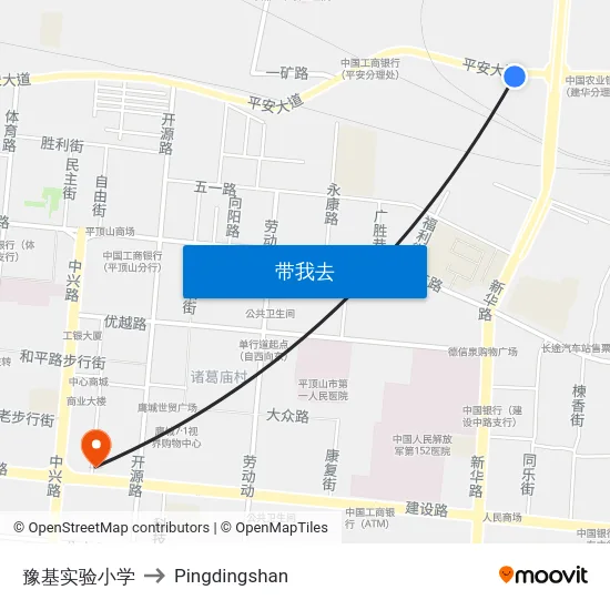 豫基实验小学 to Pingdingshan map