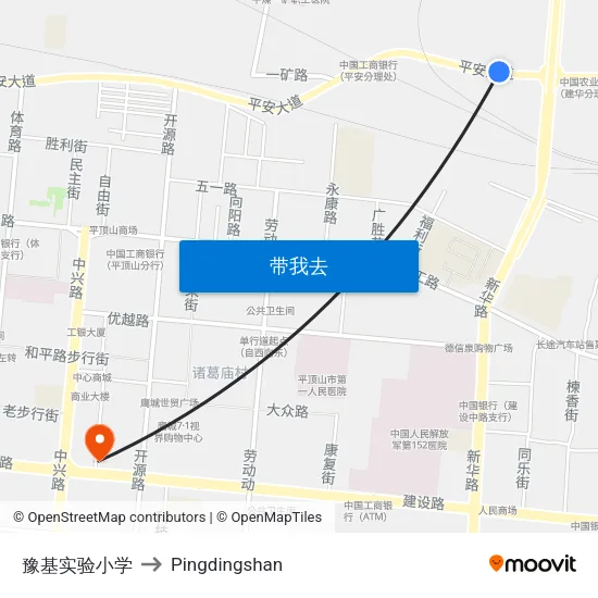 豫基实验小学 to Pingdingshan map