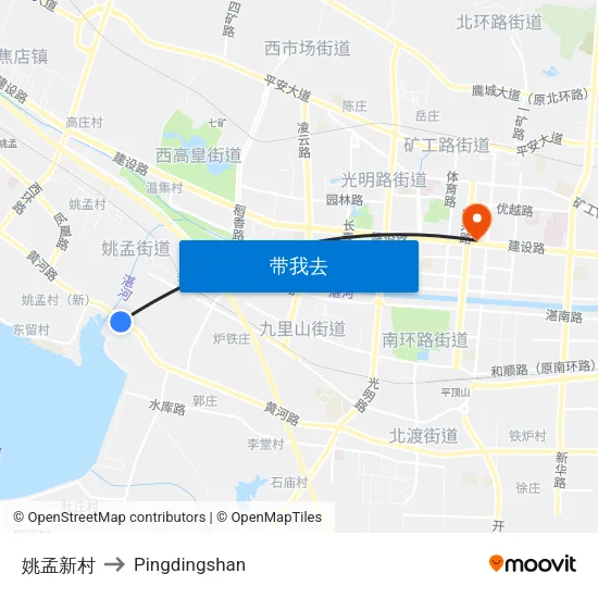姚孟新村 to Pingdingshan map