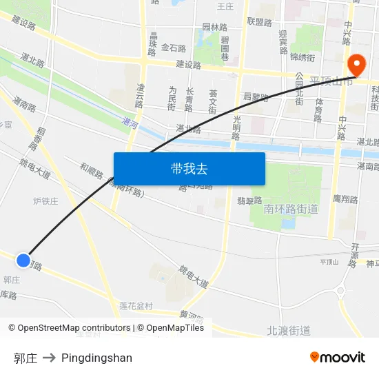 郭庄 to Pingdingshan map