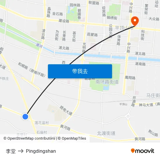 李堂 to Pingdingshan map