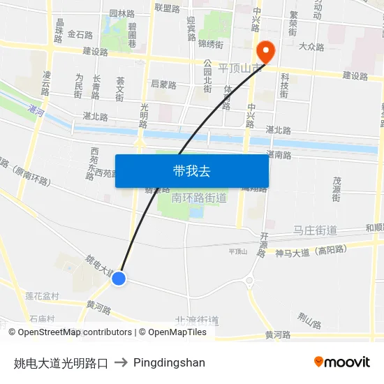 姚电大道光明路口 to Pingdingshan map