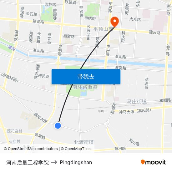 河南质量工程学院 to Pingdingshan map