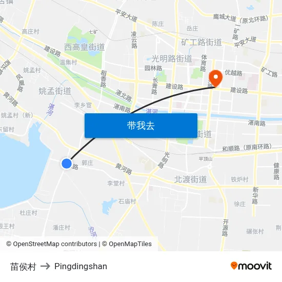 苗侯村 to Pingdingshan map