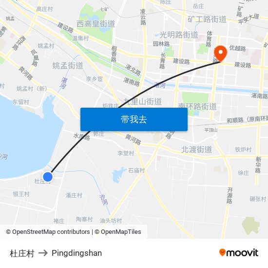 杜庄村 to Pingdingshan map