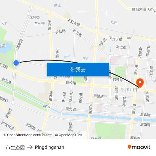 市生态园 to Pingdingshan map