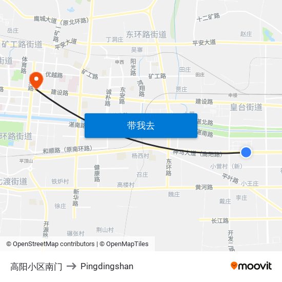 高阳小区南门 to Pingdingshan map