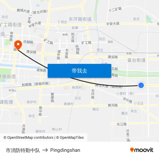 市消防特勤中队 to Pingdingshan map