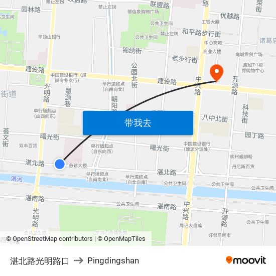 湛北路光明路口 to Pingdingshan map