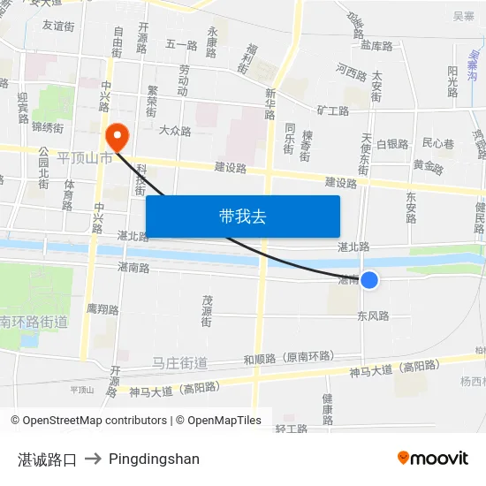 湛诚路口 to Pingdingshan map