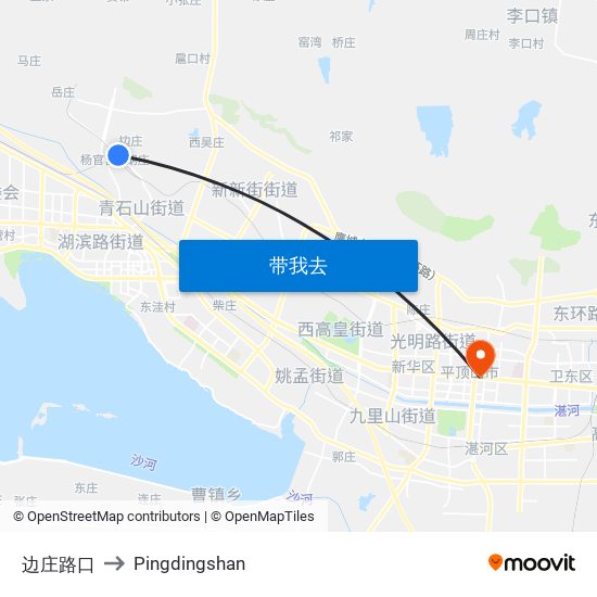 边庄路口 to Pingdingshan map