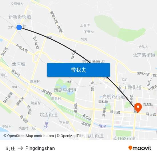 刘庄 to Pingdingshan map