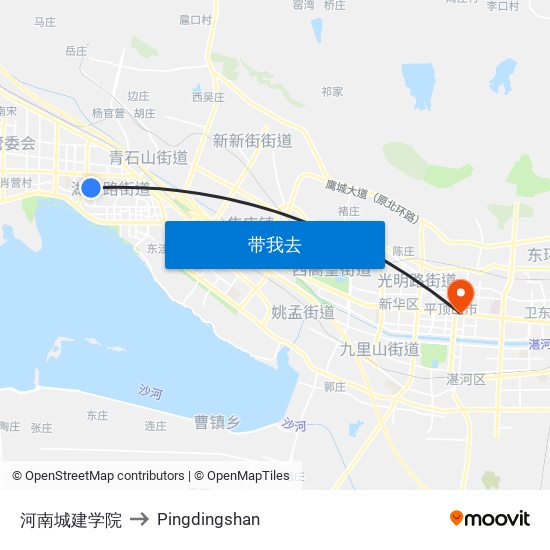 河南城建学院 to Pingdingshan map