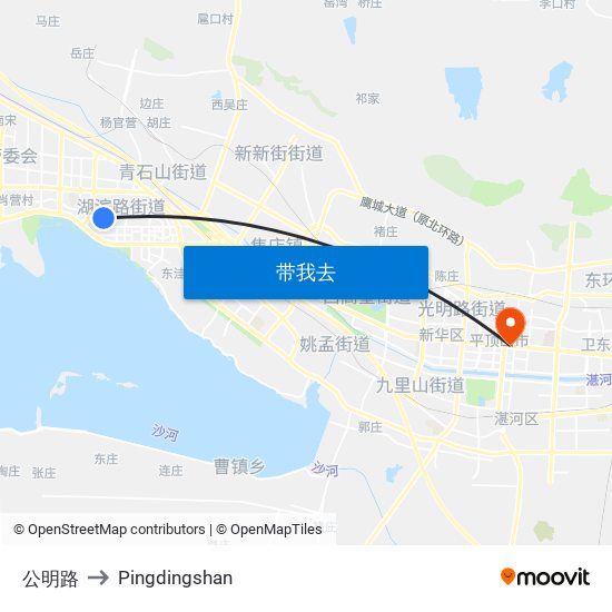 公明路 to Pingdingshan map