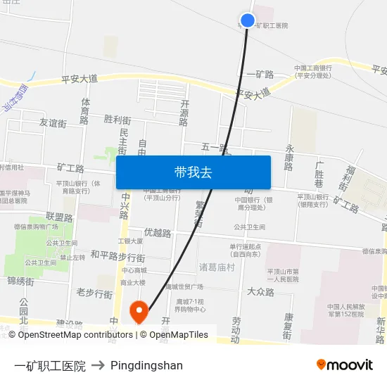 一矿职工医院 to Pingdingshan map