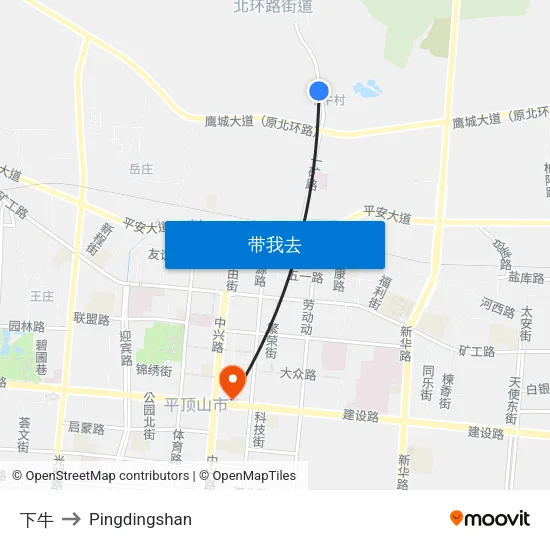 下牛 to Pingdingshan map