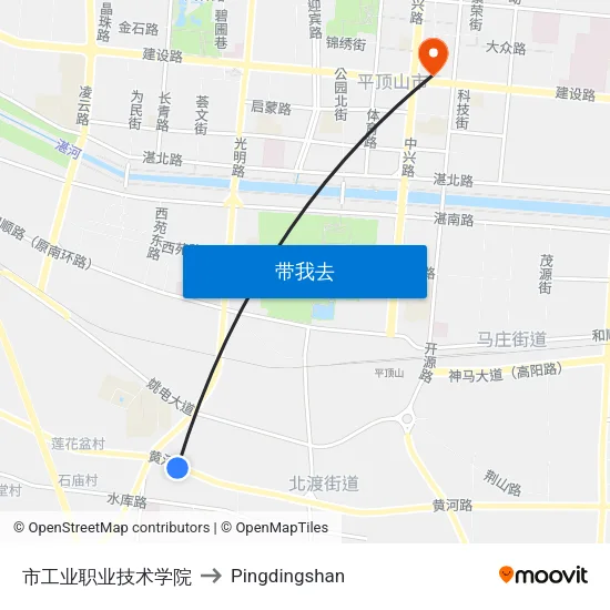 市工业职业技术学院 to Pingdingshan map