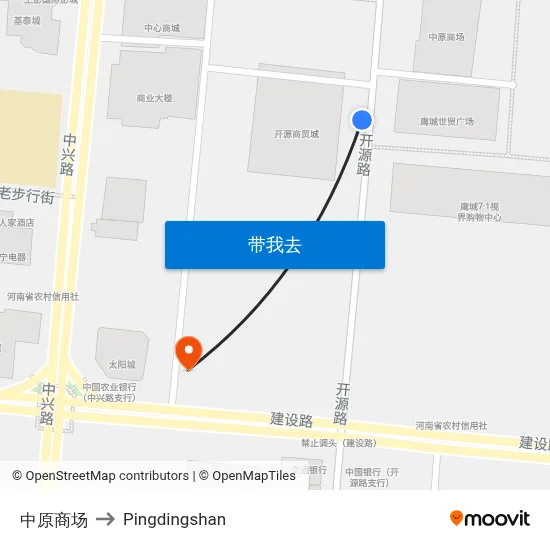 中原商场 to Pingdingshan map