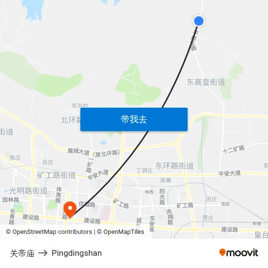 关帝庙 to Pingdingshan map