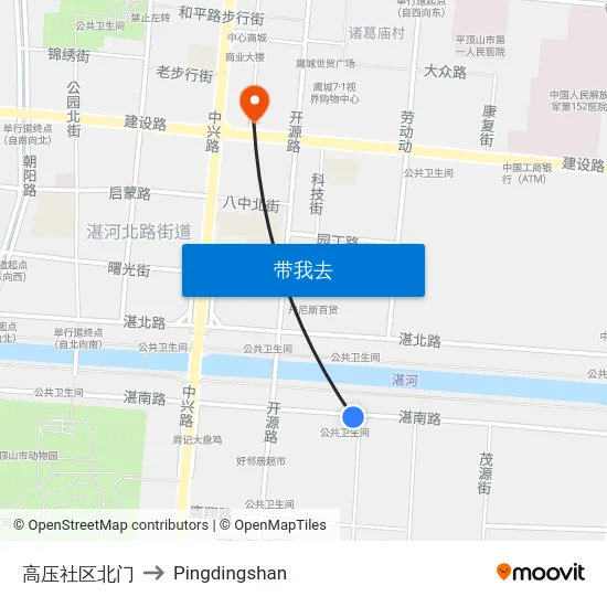 高压社区北门 to Pingdingshan map