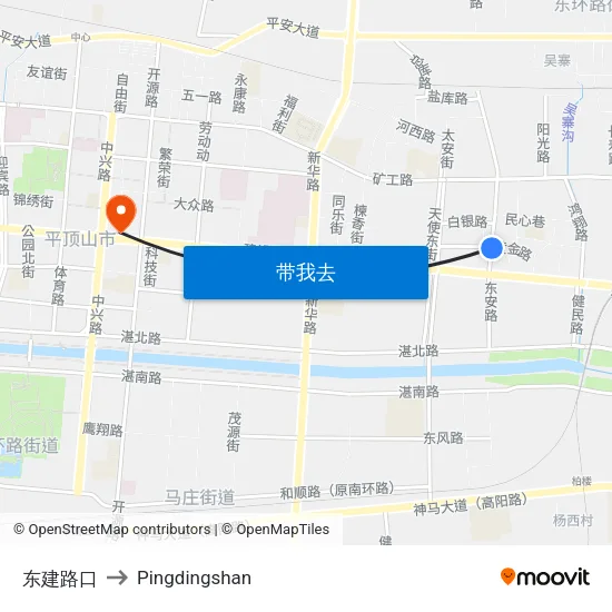 东建路口 to Pingdingshan map