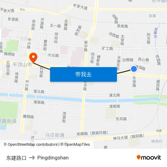 东建路口 to Pingdingshan map