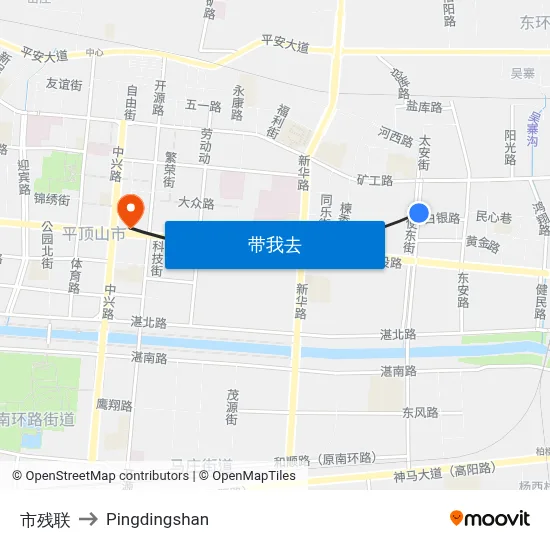 市残联 to Pingdingshan map