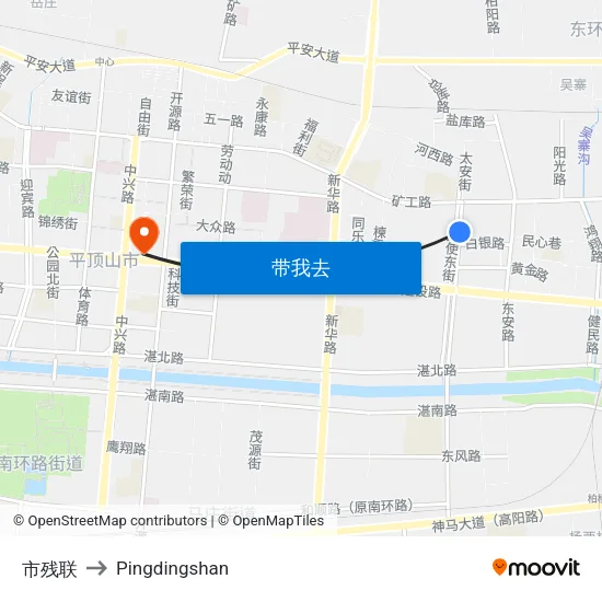 市残联 to Pingdingshan map