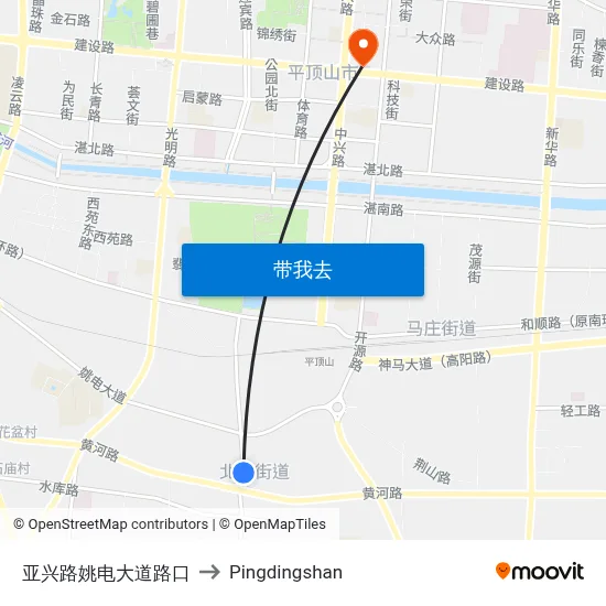 亚兴路姚电大道路口 to Pingdingshan map