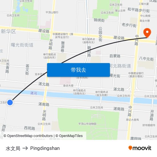 水文局 to Pingdingshan map