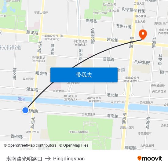 湛南路光明路口 to Pingdingshan map