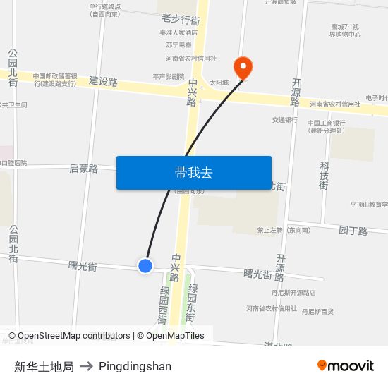 新华土地局 to Pingdingshan map
