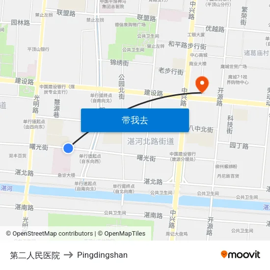第二人民医院 to Pingdingshan map