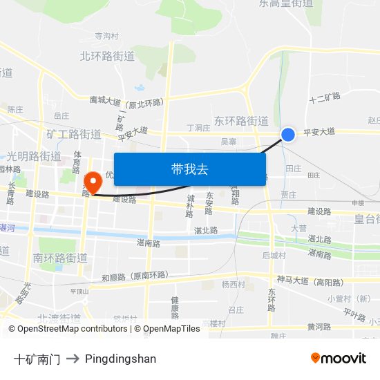 十矿南门 to Pingdingshan map