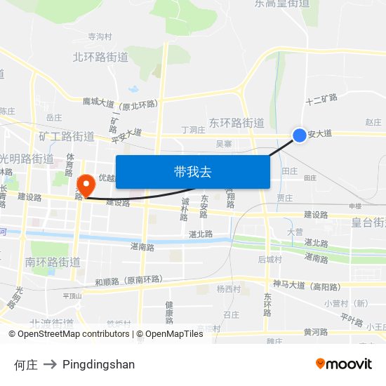 何庄 to Pingdingshan map