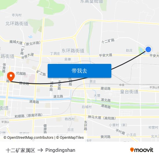 十二矿家属区 to Pingdingshan map