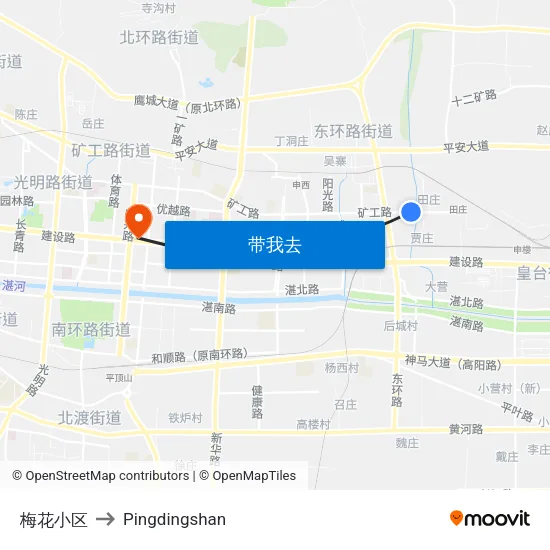 梅花小区 to Pingdingshan map