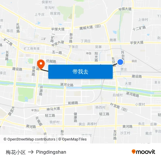 梅花小区 to Pingdingshan map