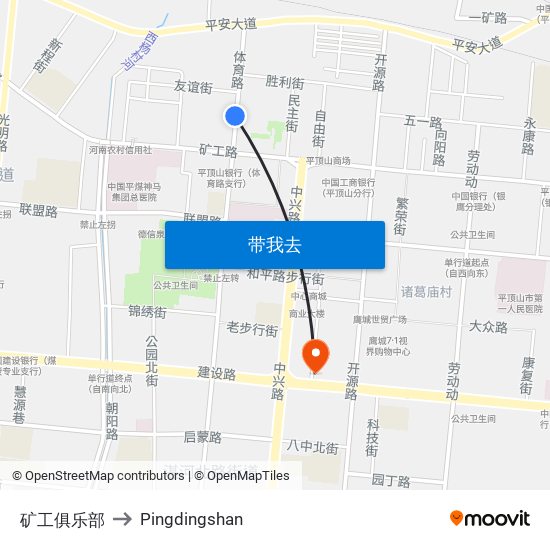 矿工俱乐部 to Pingdingshan map