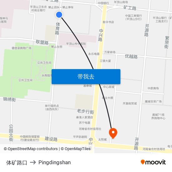 体矿路口 to Pingdingshan map