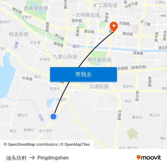 油头坊村 to Pingdingshan map