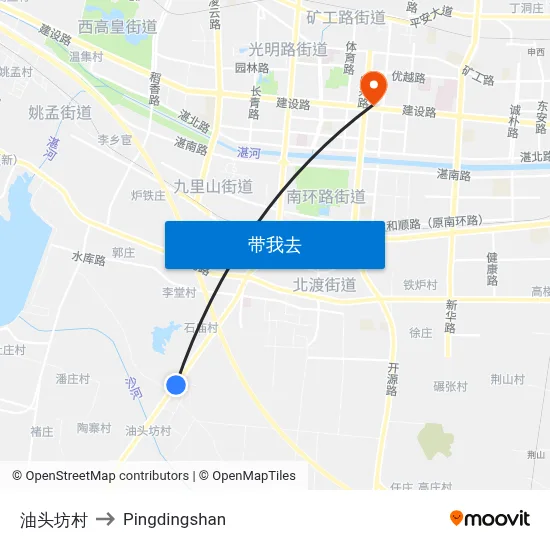 油头坊村 to Pingdingshan map