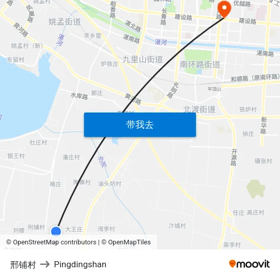 邢铺村 to Pingdingshan map