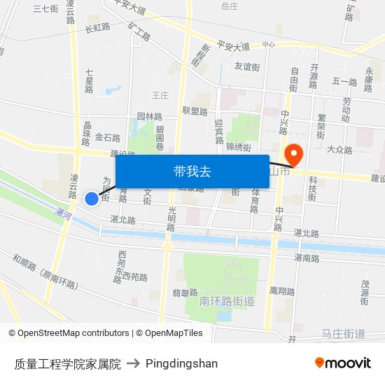 质量工程学院家属院 to Pingdingshan map